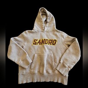 Sandro Leopard‎ Accent Front Logo 100% Cotton Smart Casual Gray Hoodie Sz S-M